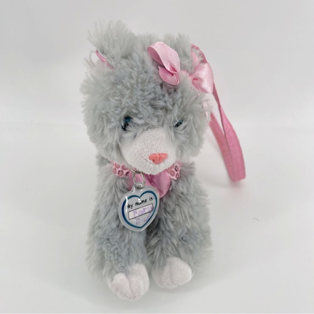 Girl’s Gray Fluffy Cat Kitten Pink Sequin Bling Zip Top Cute Purse Handbag - Picture 2 of 8